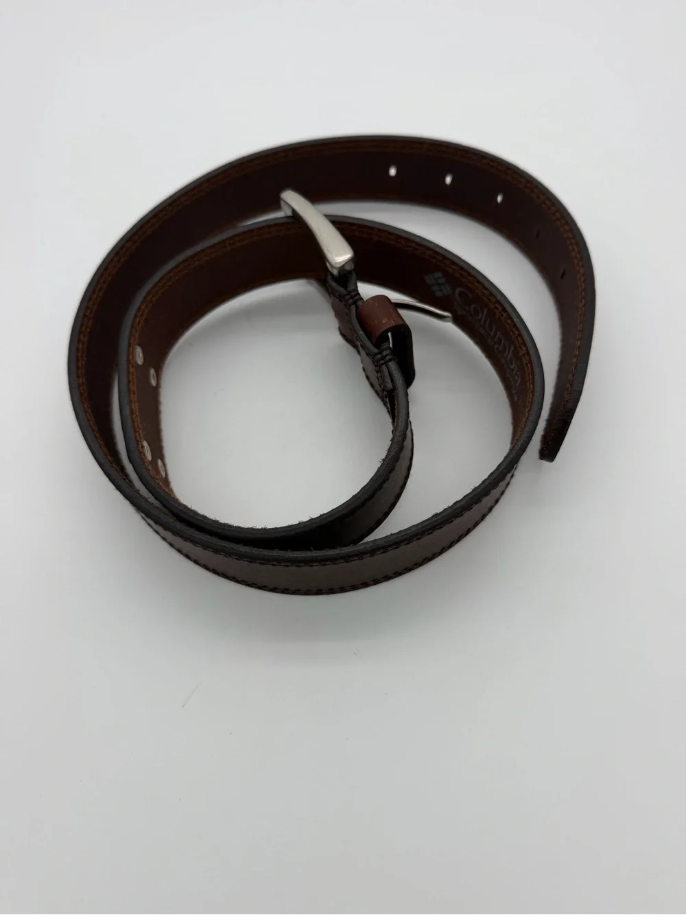 Columbia Dark Brown Leather Belt with Silver Buckle